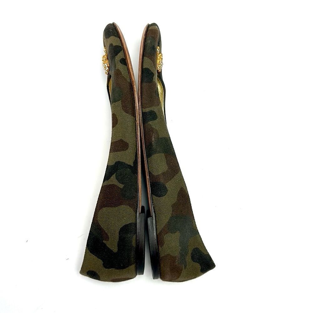 Giuseppe Zanotti Green Camouflage Canvas Crystal Skull Ballet Flats Size 40 US10 - Picture 7 of 15